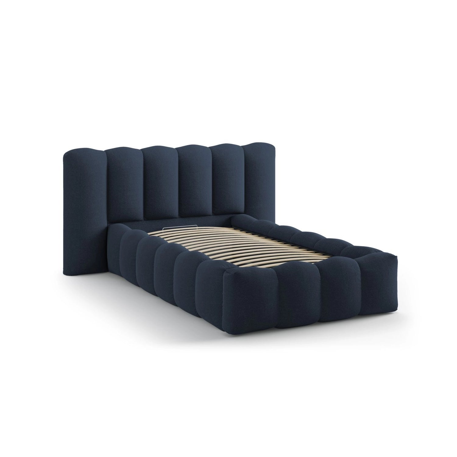 Lupine Bett mit Kopfteil und Stauraum aus Strukturierter Stoff in Königsblau (Moly 79), 90x200 cm von Micadoni – Bild 6