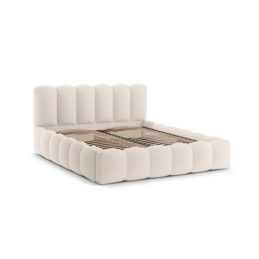 Lupine Bett mit Kopfteil und Stauraum aus Strukturierter Stoff in Leichtes Beige (Moly 02), 140x200 cm von Micadoni – Bild 5