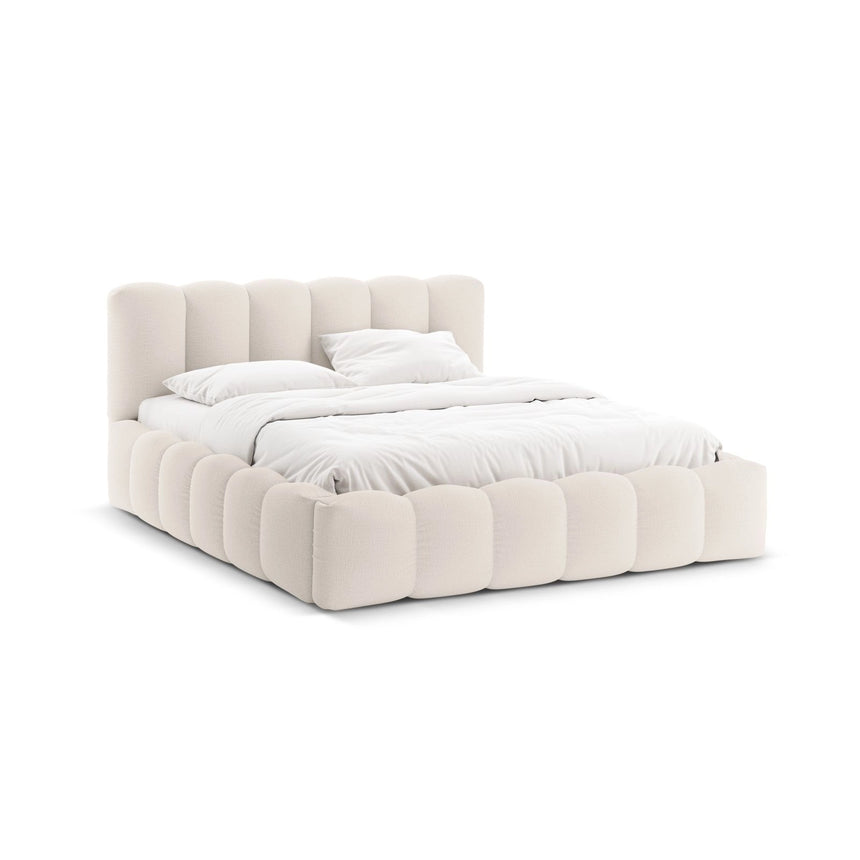 Lupine Bett mit Kopfteil und Stauraum aus Strukturierter Stoff in Leichtes Beige (Moly 02), 160x200 cm von Micadoni – Bild 1