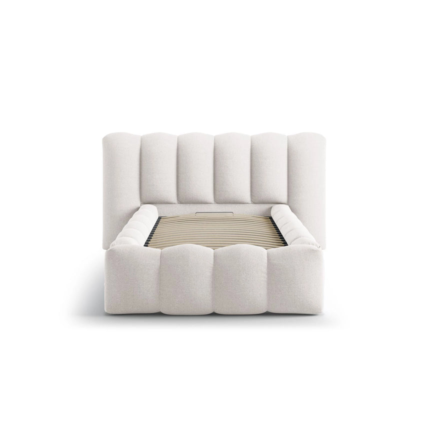Lupine Bett mit Kopfteil und Stauraum aus Strukturierter Stoff in Leichtes Beige (Moly 02), 90x200 cm von Micadoni – Bild 5