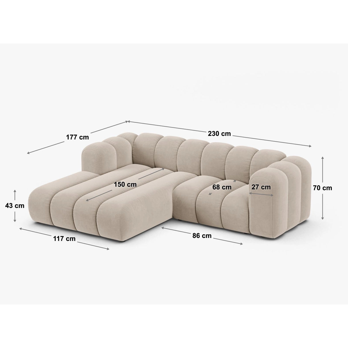 Lupine Modulares 3-Sitzer Ecksofa, Linke Seite, aus Chenille in Dunkelgrau (Eden 20 Graphite), 230x177 cm von Micadoni – Bild 3