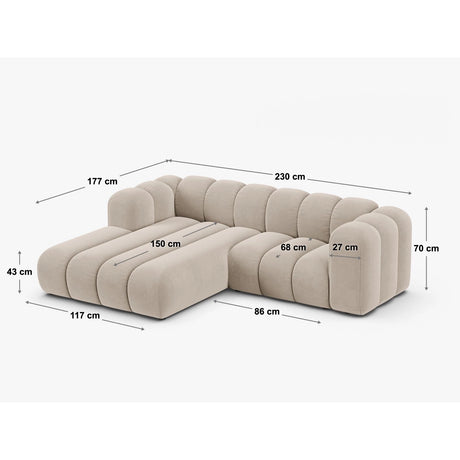 Lupine Modulares 3-Sitzer Ecksofa, Linke Seite, aus Samt in Königsblau (Salvador 5), 230x177 cm von Micadoni – Bild 2