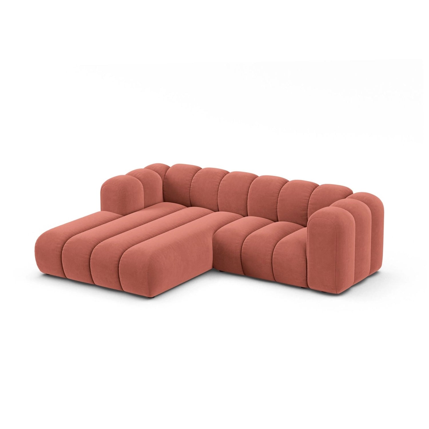 Lupine Modulares 3-Sitzer Ecksofa, Linke Seite, aus Samt in Koralle (Salvador 12), 230x177 cm von Micadoni – Bild 3