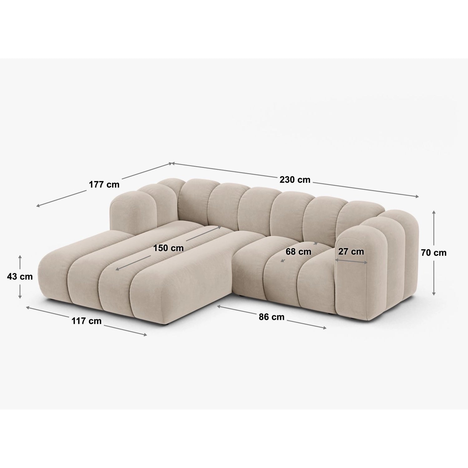 Lupine Modulares 3-Sitzer Ecksofa, Rechte Seite, aus Samt, Chenille oder Boucle, 230x177 cm von Micadoni – Bild 2