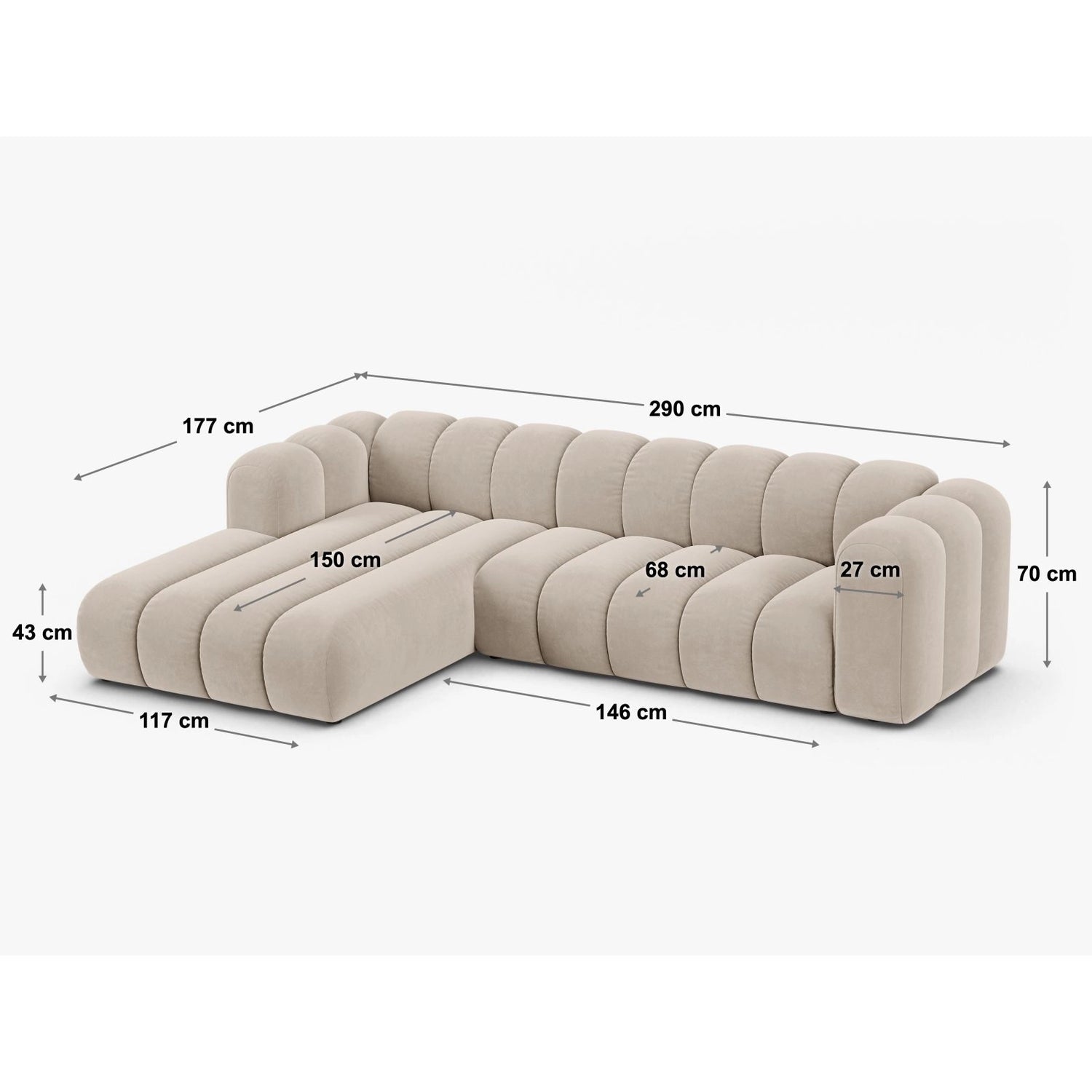Lupine Modulares 4-Sitzer Ecksofa, Linke Seite, aus Samt, Chenille oder Boucle, 290x177 cm von Micadoni – Bild 2