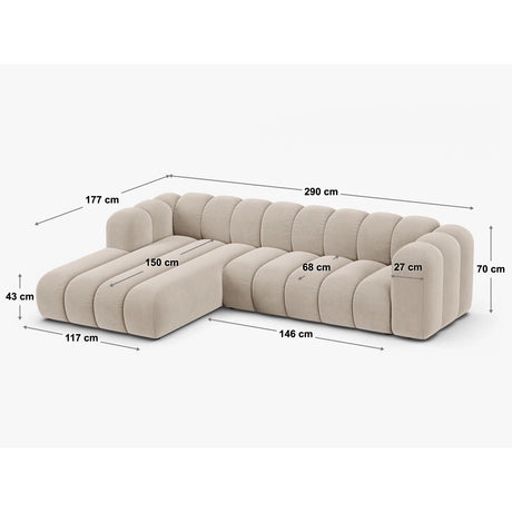Lupine Modulares 4-Sitzer Ecksofa, Linke Seite, aus Samt, Chenille oder Boucle, 290x177 cm von Micadoni – Bild 2