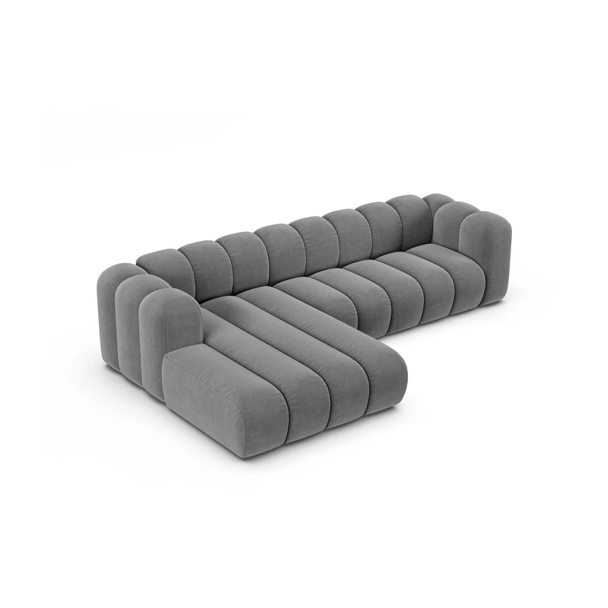 Lupine Modulares 4-Sitzer Ecksofa, Linke Seite, aus Samt in Grau (Salvador 17), 290x177 cm von Micadoni – Bild 4