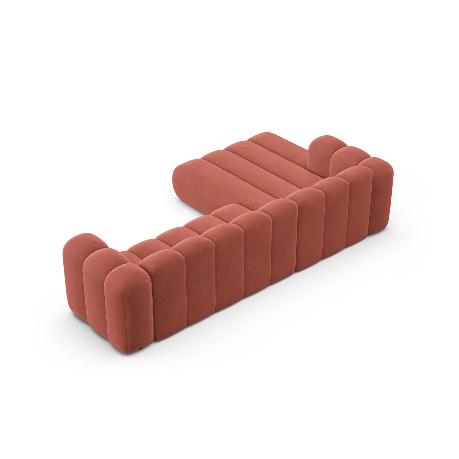 Lupine Modulares 4-Sitzer Ecksofa, Linke Seite, aus Samt in Koralle (Salvador 12), 290x177 cm von Micadoni – Bild 5