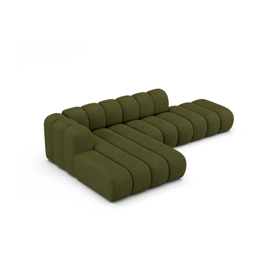 Lupine Modulares 5-Sitzer Ecksofa, Linke Seite, aus Boucle in Dunkles olivgrün (Baloo 2090), 299x177 cm von Micadoni – Bild 4