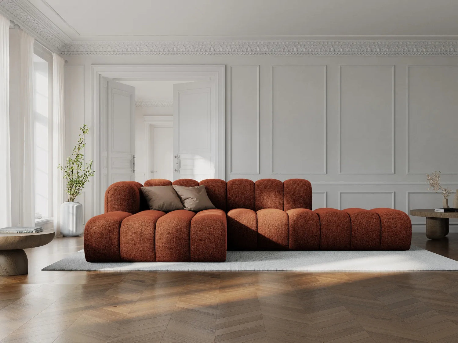 Lupine Modulares 5-Sitzer Ecksofa, Linke Seite, aus Chenille in Brick (Eden 10 Terra), 299x177 cm von Micadoni – Bild 2
