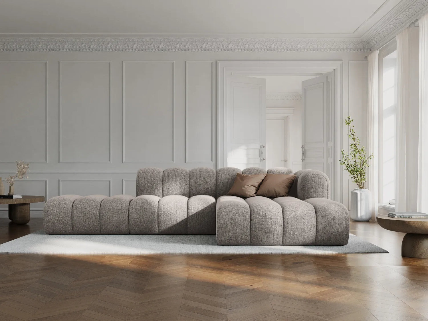 Lupine Modulares 5-Sitzer Ecksofa, Rechte Seite, aus Chenille in Dunkelbeige (Eden 4 Beige), 299x177 cm von Micadoni – Bild 2