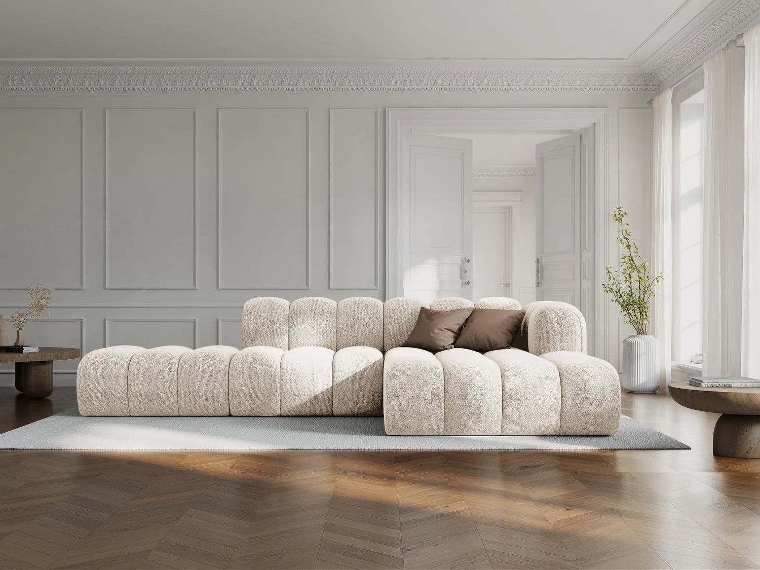 Lupine Modulares 5-Sitzer Ecksofa, Rechte Seite, aus Chenille in Leichtes Beige (Eden 2 Pearl), 299x177 cm von Micadoni – Bild 2