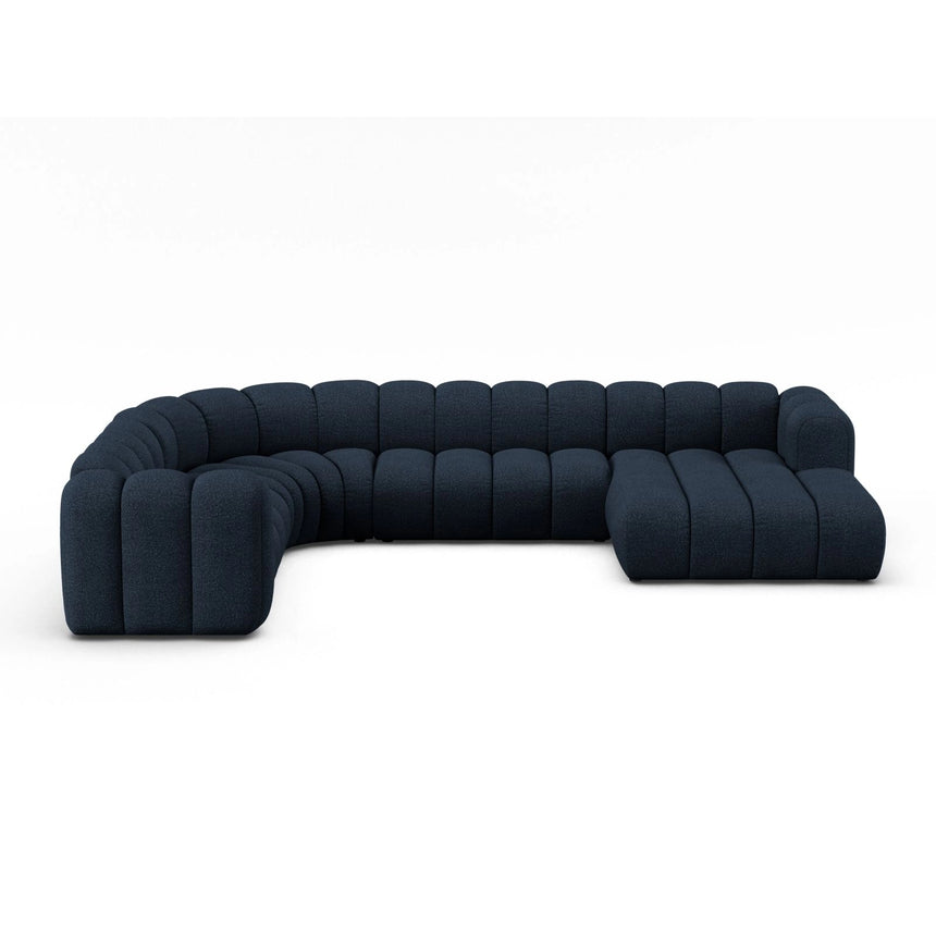 Lupine Modulares 6-Sitzer Panoramasofa, Linke Seite, aus Boucle in Dunkelblau (Baloo 2088), 370x280 cm von Micadoni – Bild 1