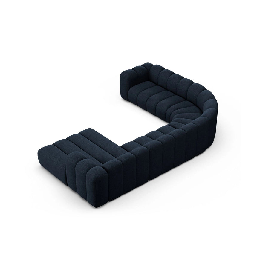 Lupine Modulares 6-Sitzer Panoramasofa, Linke Seite, aus Boucle in Dunkelblau (Baloo 2088), 370x280 cm von Micadoni – Bild 4