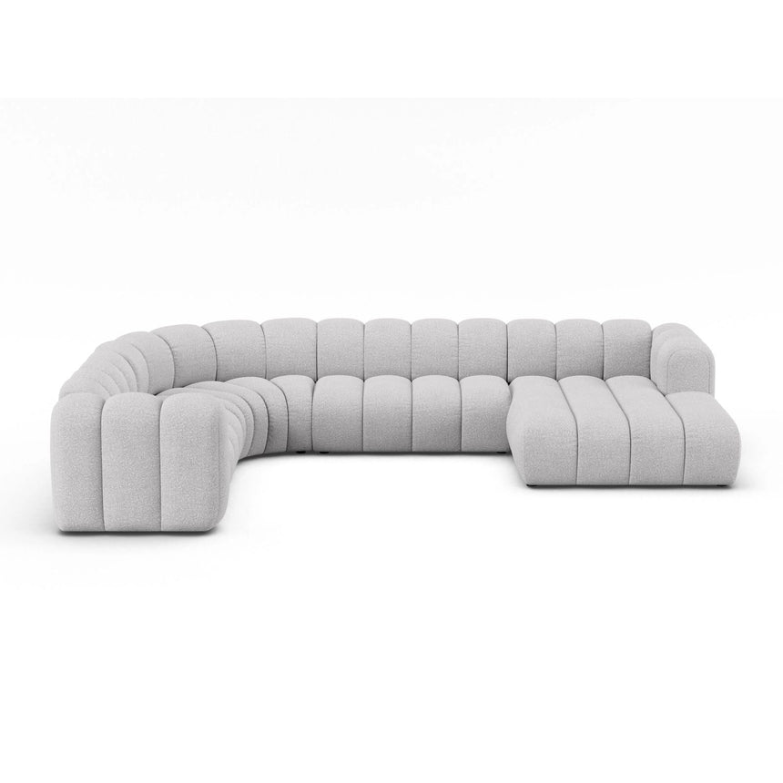 Lupine Modulares 6-Sitzer Panoramasofa, Linke Seite, aus Boucle in Hellgrau (Baloo 2085), 370x280 cm von Micadoni – Bild 1