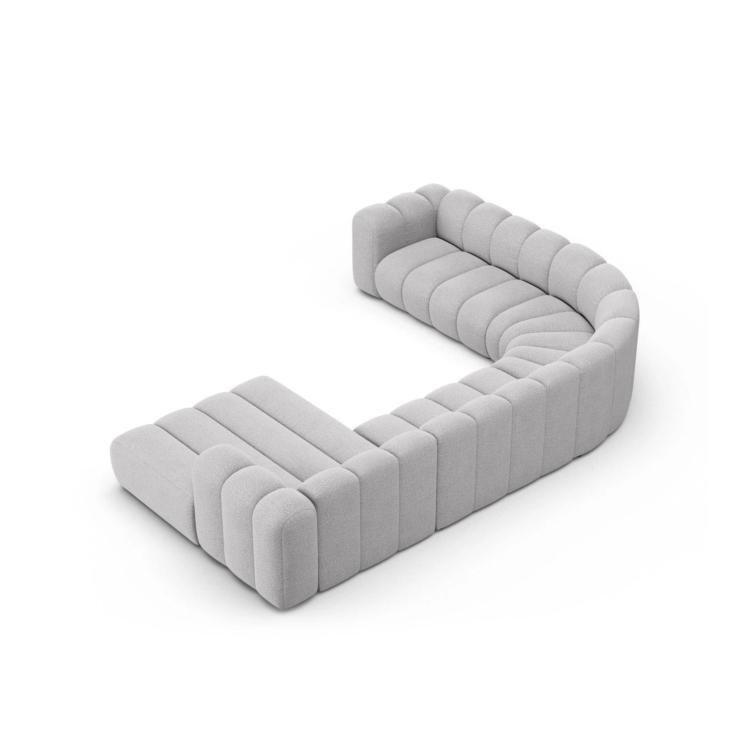 Lupine Modulares 6-Sitzer Panoramasofa, Linke Seite, aus Boucle in Hellgrau (Baloo 2085), 370x280 cm von Micadoni – Bild 4