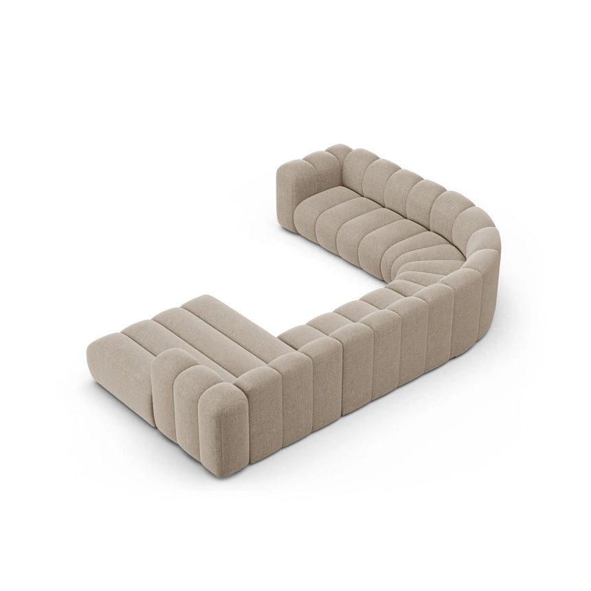 Lupine Modulares 6-Sitzer Panoramasofa, Linke Seite, aus Chenille in Dunkelbeige (Eden 4 Beige), 370x280 cm von Micadoni – Bild 4