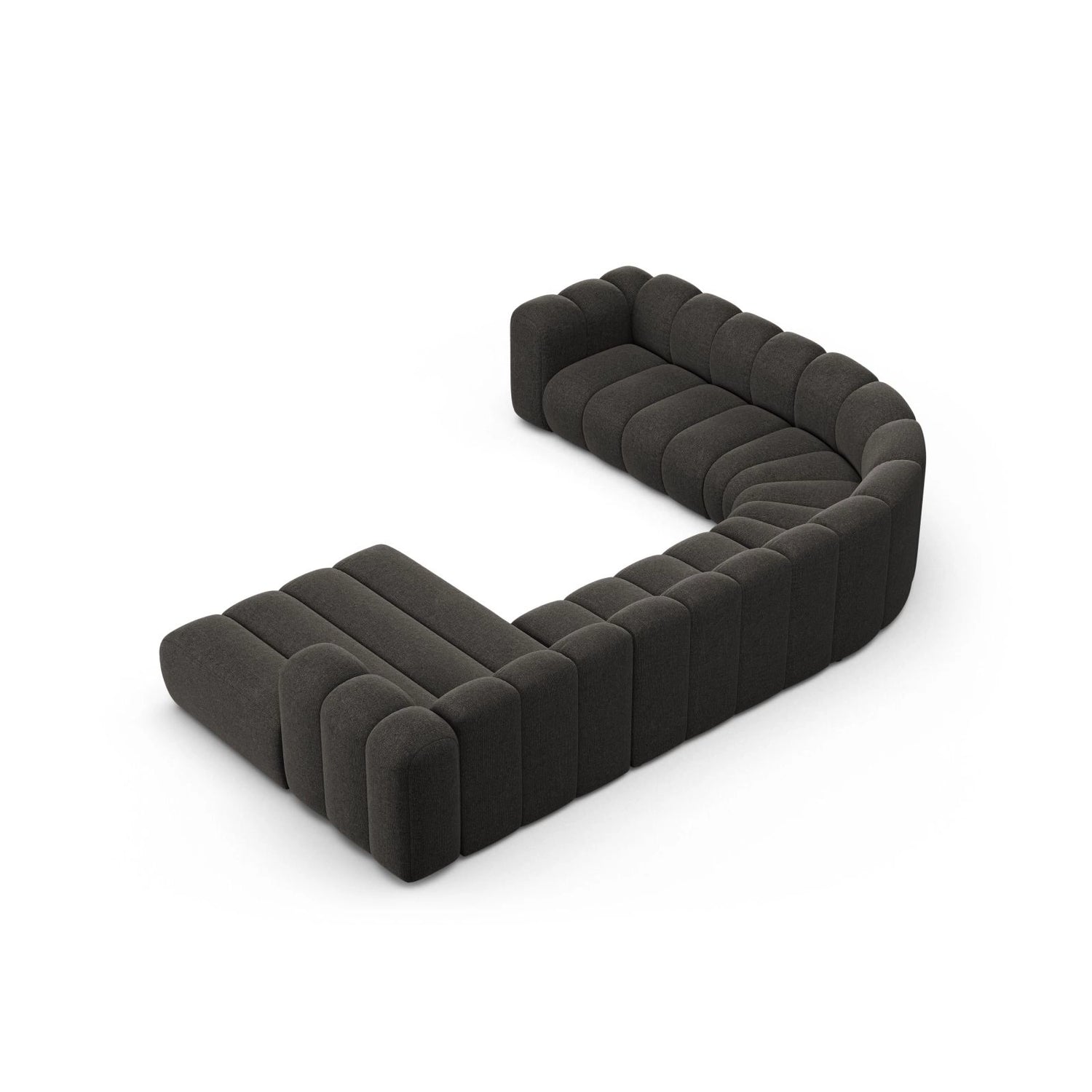 Lupine Modulares 6-Sitzer Panoramasofa, Linke Seite, aus Chenille in Dunkelgrau (Eden 20 Graphite), 370x280 cm von Micadoni – Bild 4