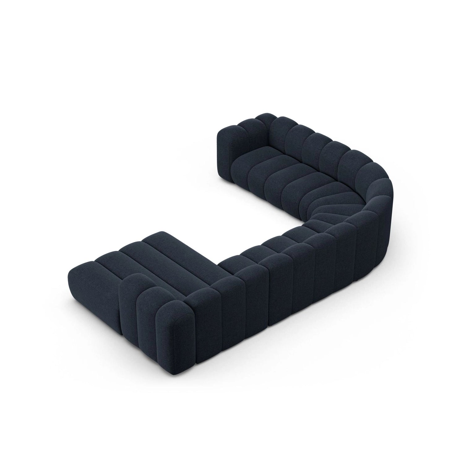 Lupine Modulares 6-Sitzer Panoramasofa, Linke Seite, aus Chenille in Marineblau (Eden 16 Deep Blue), 370x280 cm von Micadoni – Bild 4