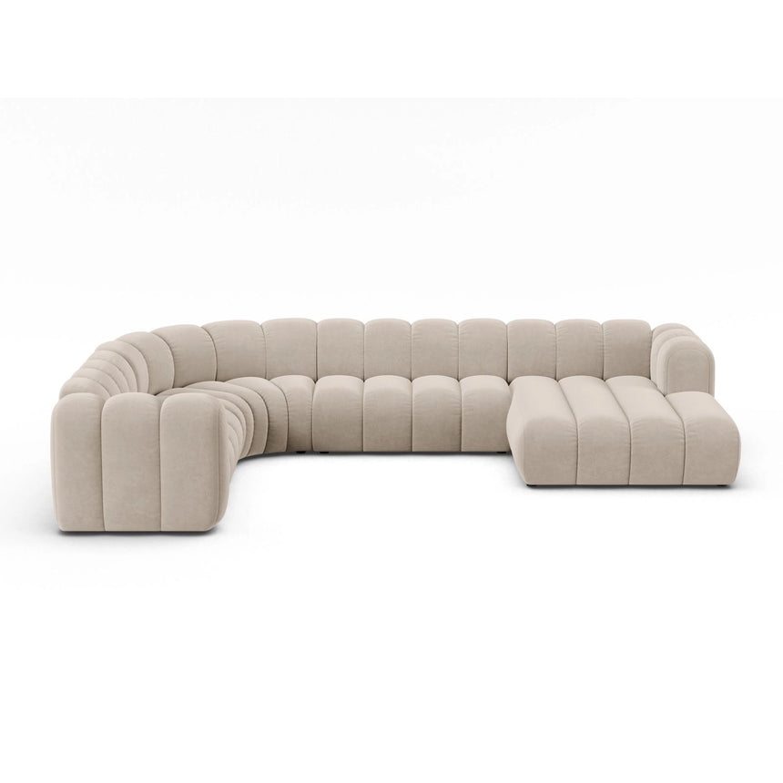 Lupine Modulares 6-Sitzer Panoramasofa, Linke Seite, aus Samt in Beige (Salvador 1), 370x280 cm von Micadoni – Bild 1