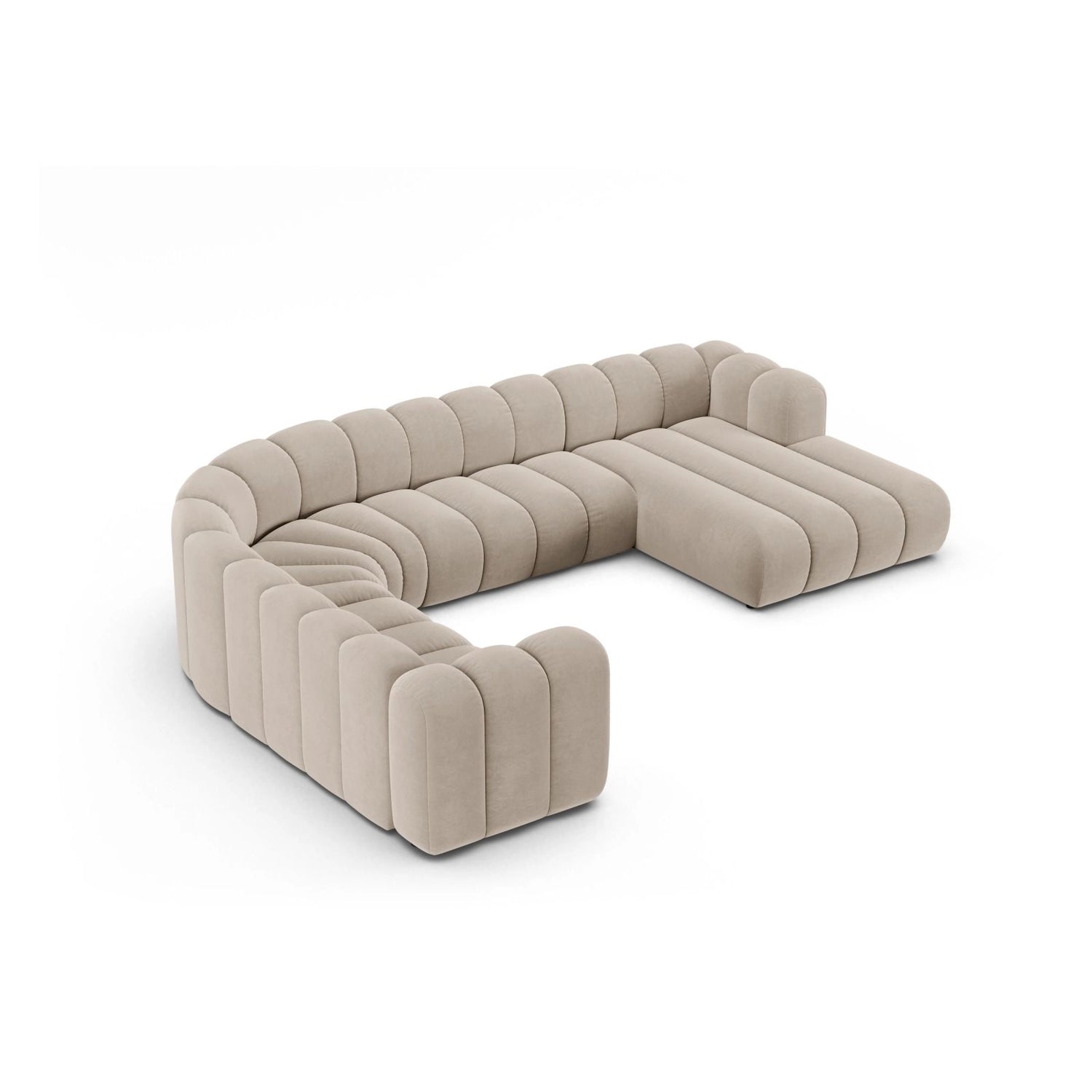 Lupine Modulares 6-Sitzer Panoramasofa, Linke Seite, aus Samt in Beige (Salvador 1), 370x280 cm von Micadoni – Bild 3