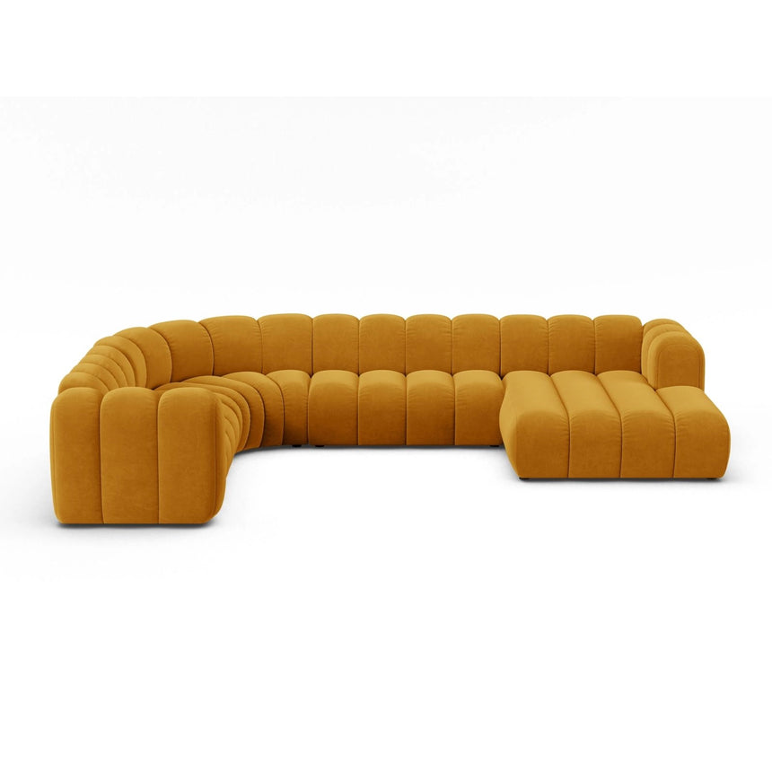 Lupine Modulares 6-Sitzer Panoramasofa, Linke Seite, aus Samt in Gelb (Salvador 10), 370x280 cm von Micadoni – Bild 1