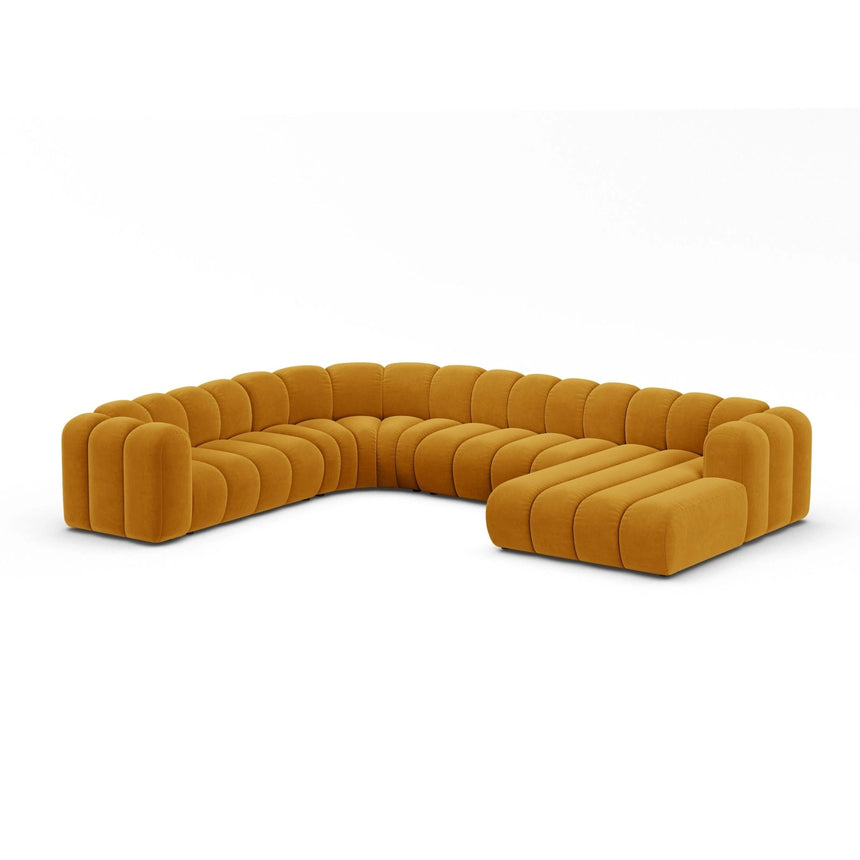 Lupine Modulares 6-Sitzer Panoramasofa, Linke Seite, aus Samt in Gelb (Salvador 10), 370x280 cm von Micadoni – Bild 2