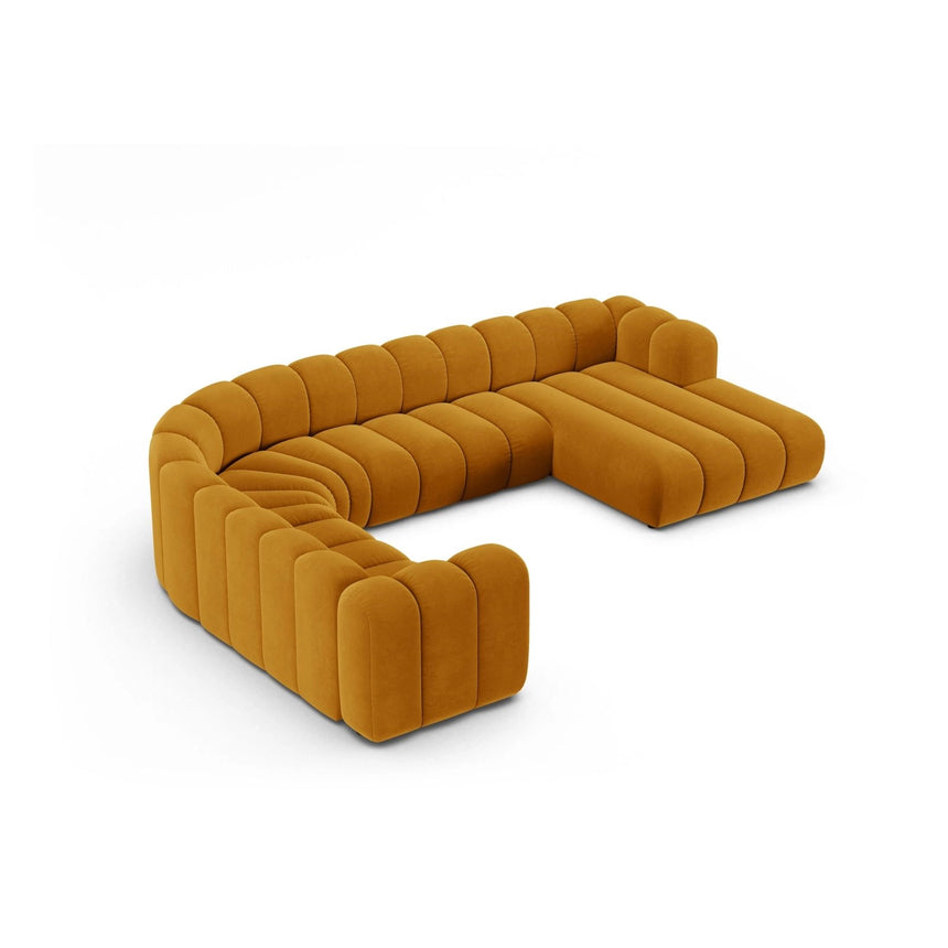 Lupine Modulares 6-Sitzer Panoramasofa, Linke Seite, aus Samt in Gelb (Salvador 10), 370x280 cm von Micadoni – Bild 3
