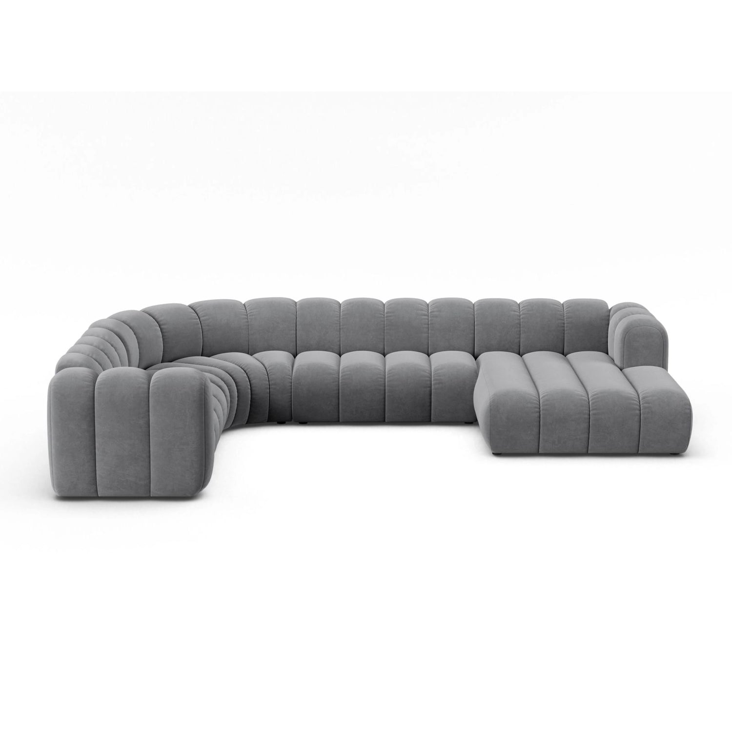 Lupine Modulares 6-Sitzer Panoramasofa, Linke Seite, aus Samt in Grau (Salvador 17), 370x280 cm von Micadoni – Bild 1