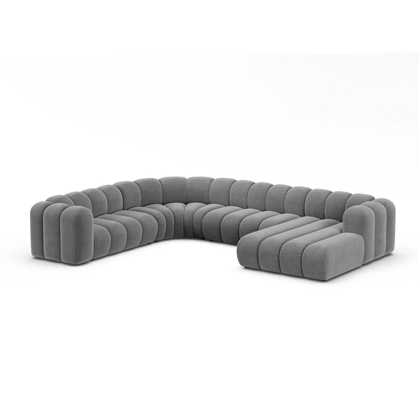 Lupine Modulares 6-Sitzer Panoramasofa, Linke Seite, aus Samt in Grau (Salvador 17), 370x280 cm von Micadoni – Bild 2