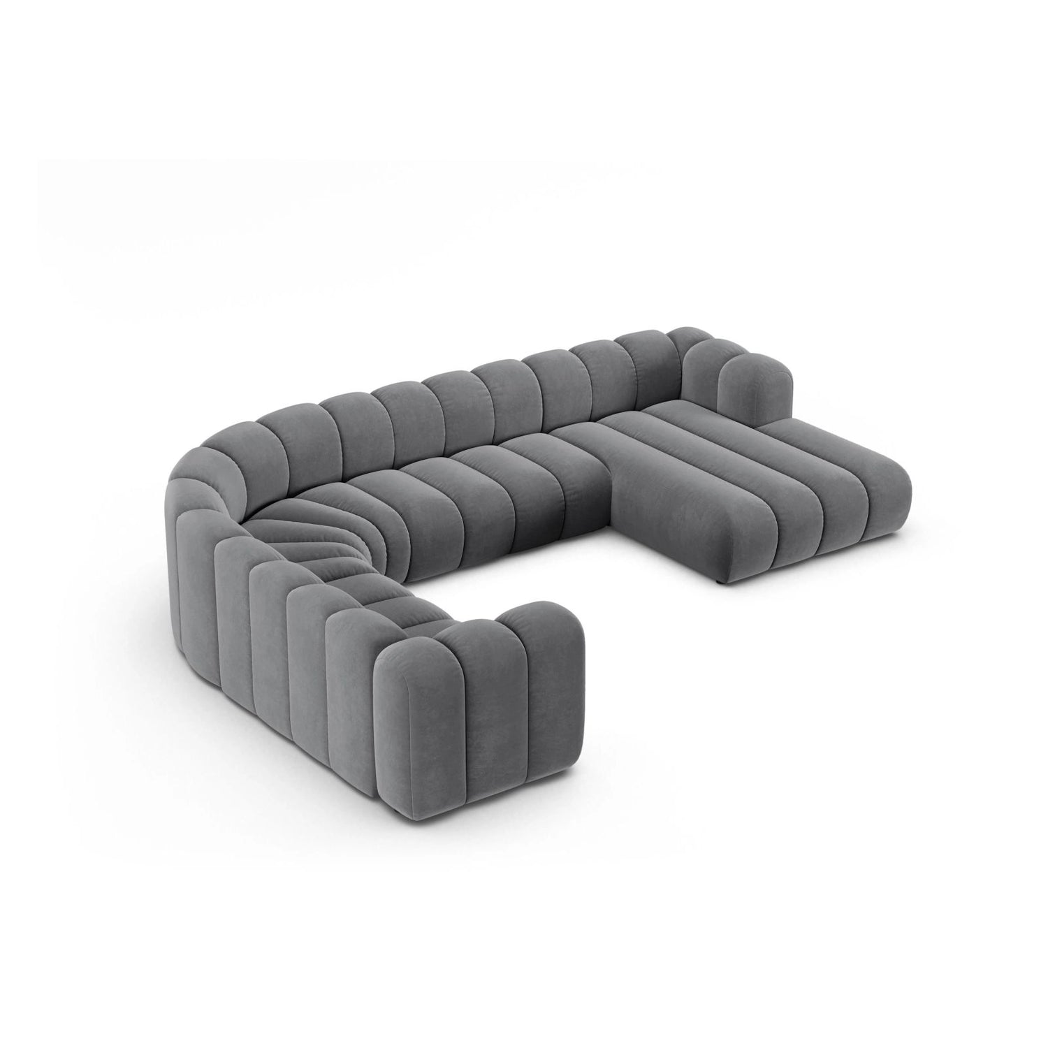 Lupine Modulares 6-Sitzer Panoramasofa, Linke Seite, aus Samt in Grau (Salvador 17), 370x280 cm von Micadoni – Bild 3
