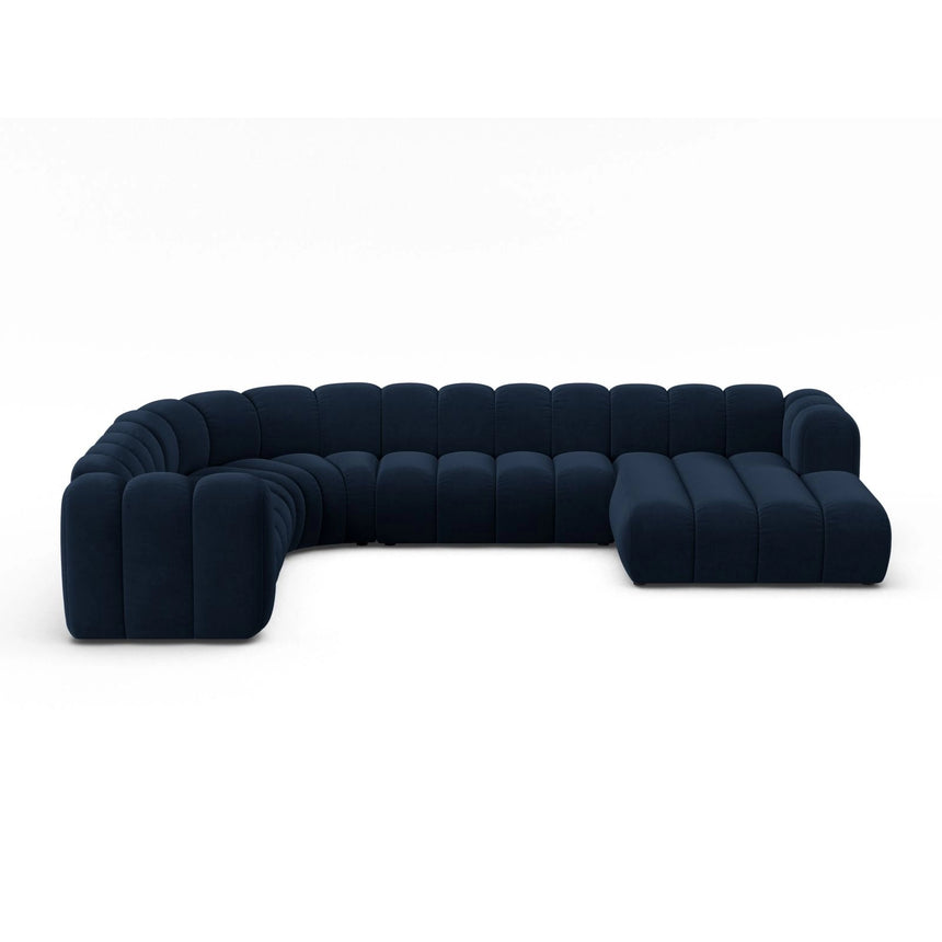 Lupine Modulares 6-Sitzer Panoramasofa, Linke Seite, aus Samt in Königsblau (Salvador 5), 370x280 cm von Micadoni – Bild 1
