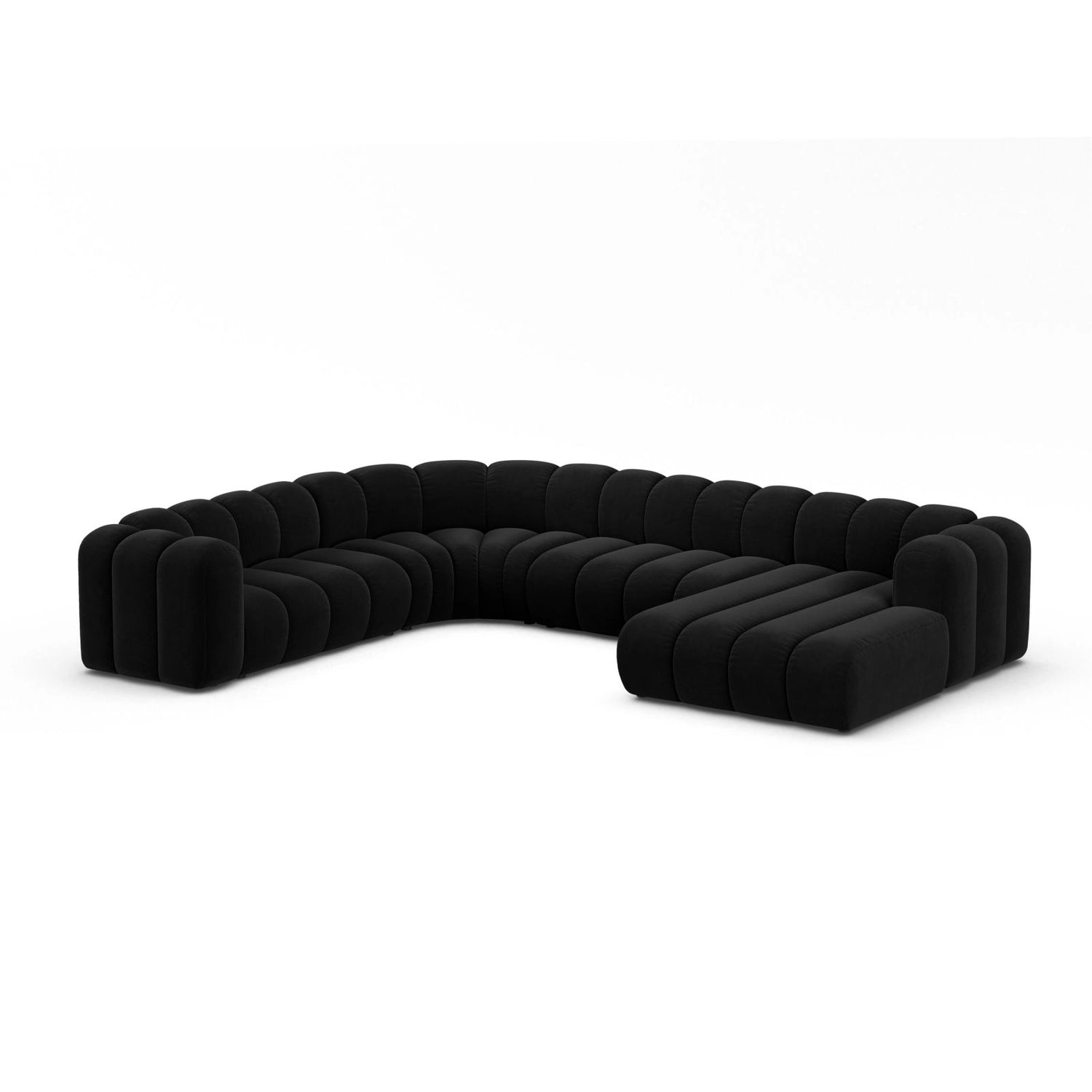 Lupine Modulares 6-Sitzer Panoramasofa, Linke Seite, aus Samt in Schwarz (Salvador 19), 370x280 cm von Micadoni – Bild 2