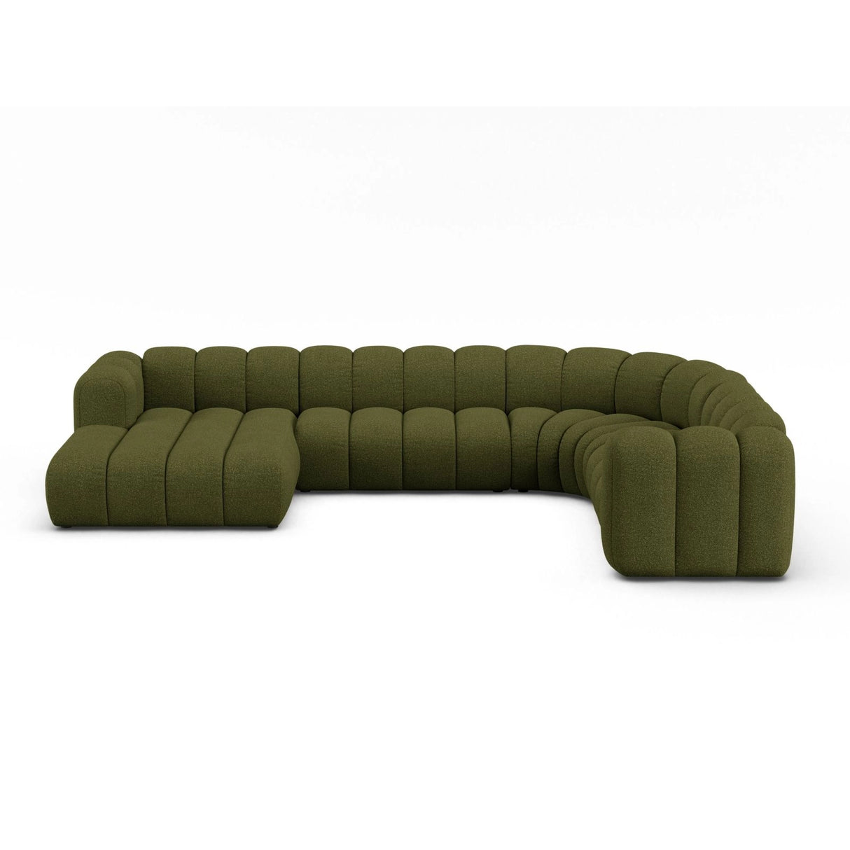 Lupine Modulares 6-Sitzer Panoramasofa, Rechte Seite, aus Boucle in Dunkles olivgrün (Baloo 2090), 370x280 cm von Micadoni – Bild 1