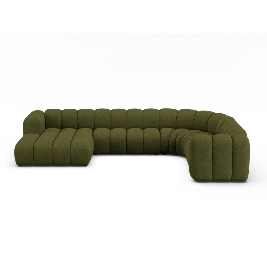 Lupine Modulares 6-Sitzer Panoramasofa, Rechte Seite, aus Boucle in Dunkles olivgrün (Baloo 2090), 370x280 cm von Micadoni – Bild 1