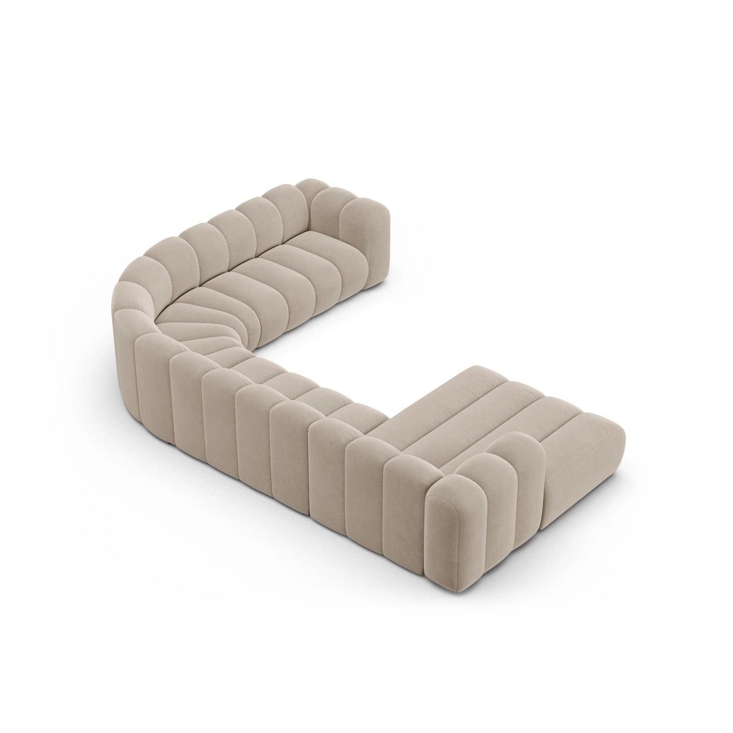 Lupine Modulares 6-Sitzer Panoramasofa, Rechte Seite, aus Samt in Beige (Salvador 1), 370x280 cm von Micadoni – Bild 4