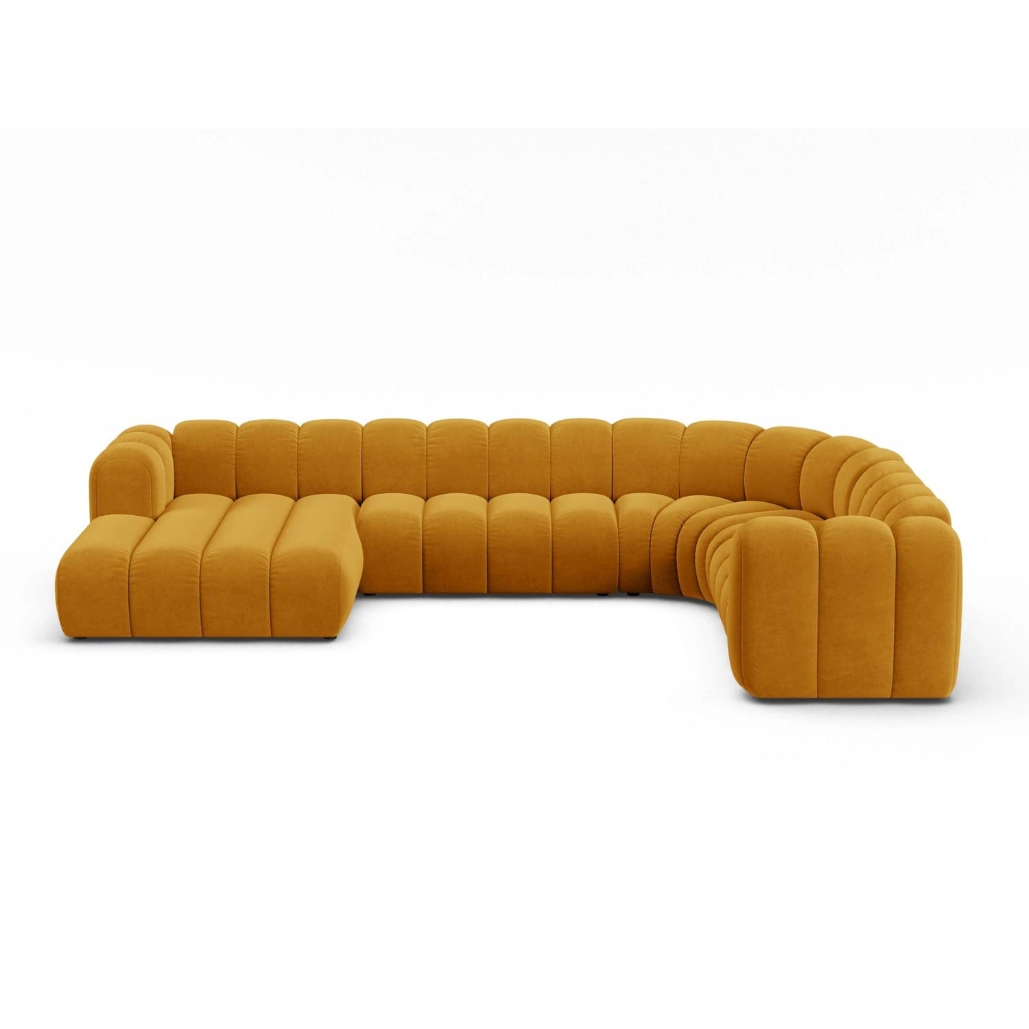 Lupine Modulares 6-Sitzer Panoramasofa, Rechte Seite, aus Samt in Gelb (Salvador 10), 370x280 cm von Micadoni – Bild 1