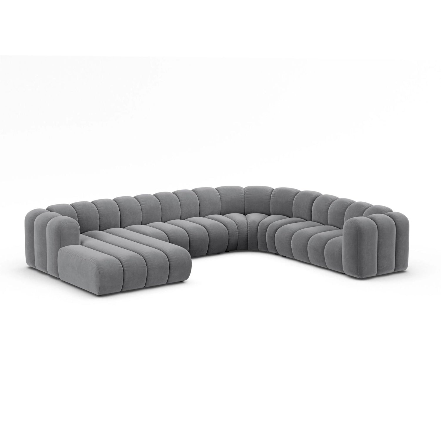 Lupine Modulares 6-Sitzer Panoramasofa, Rechte Seite, aus Samt in Grau (Salvador 17), 370x280 cm von Micadoni – Bild 2