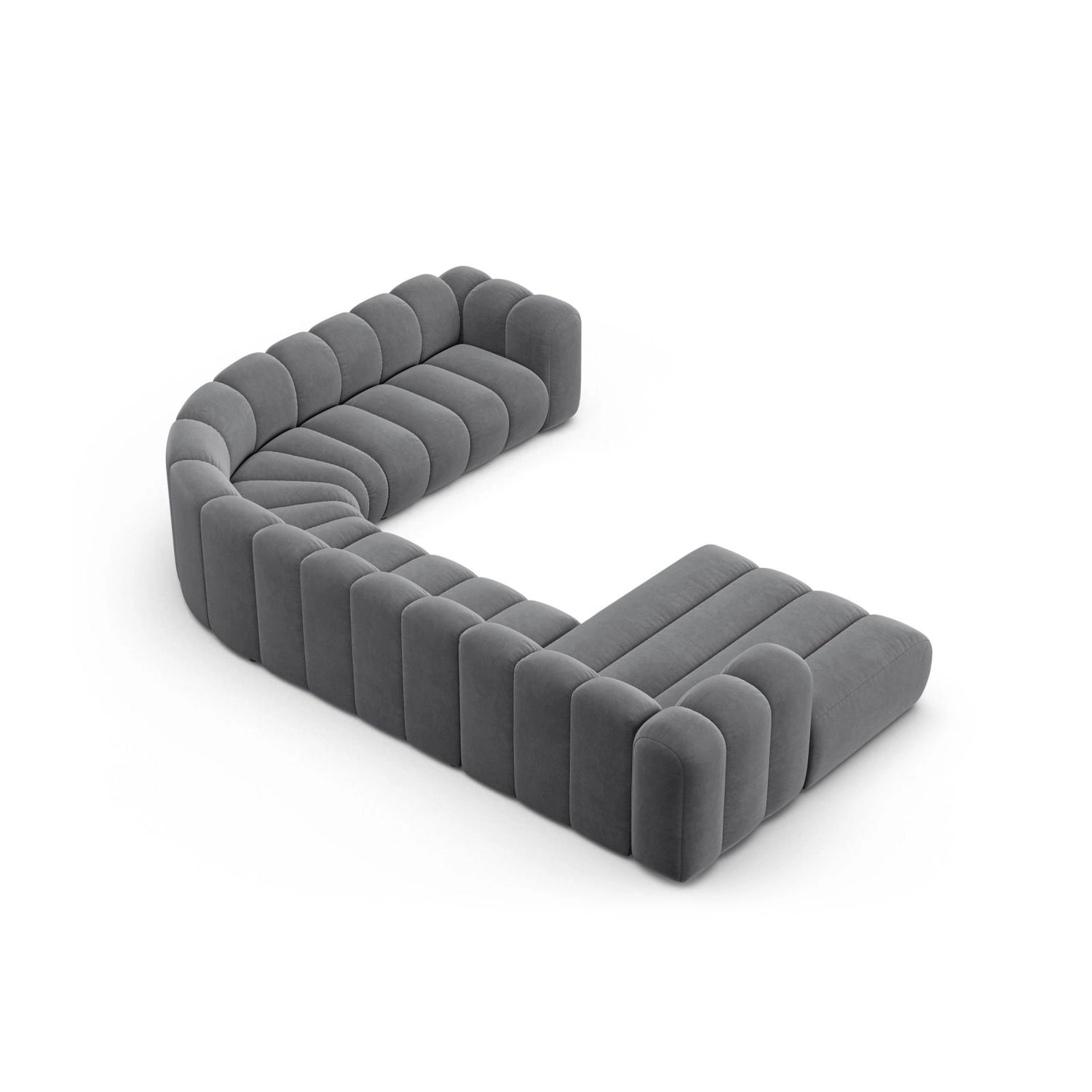 Lupine Modulares 6-Sitzer Panoramasofa, Rechte Seite, aus Samt in Grau (Salvador 17), 370x280 cm von Micadoni – Bild 4