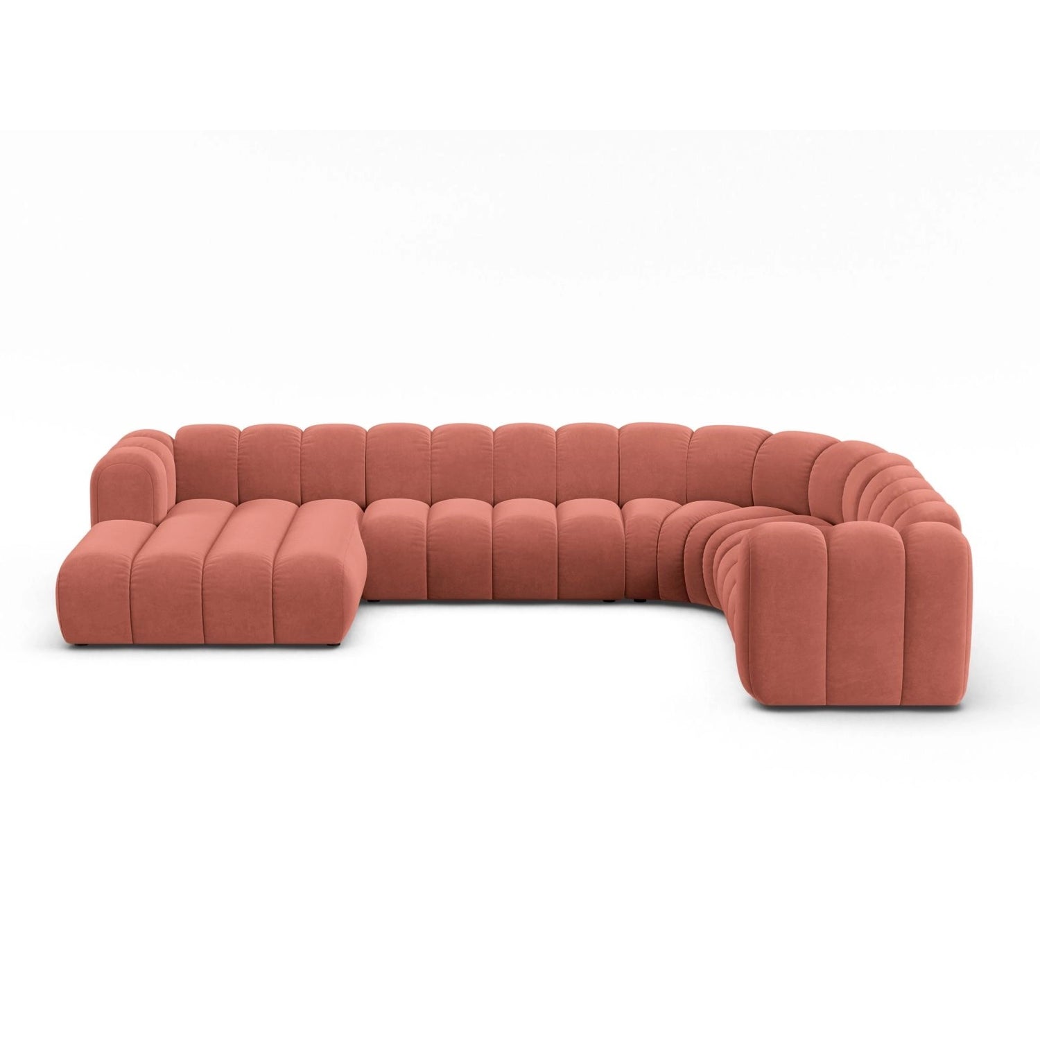 Lupine Modulares 6-Sitzer Panoramasofa, Rechte Seite, aus Samt in Koralle (Salvador 12), 370x280 cm von Micadoni – Bild 1