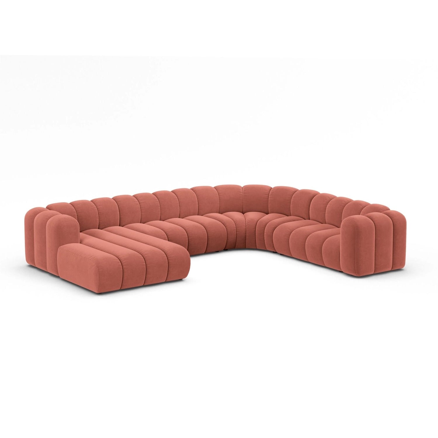 Lupine Modulares 6-Sitzer Panoramasofa, Rechte Seite, aus Samt in Koralle (Salvador 12), 370x280 cm von Micadoni – Bild 2