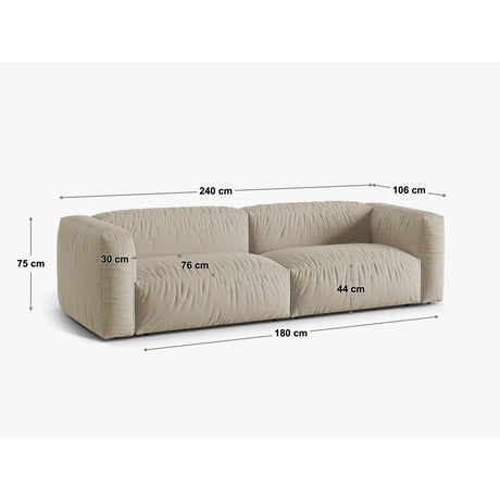 Martina 3-Sitzer Sofa, Sitztiefe 76 cm, aus Samt in Grau (Vogue 15), 240x106 cm von Micadoni – Bild 2