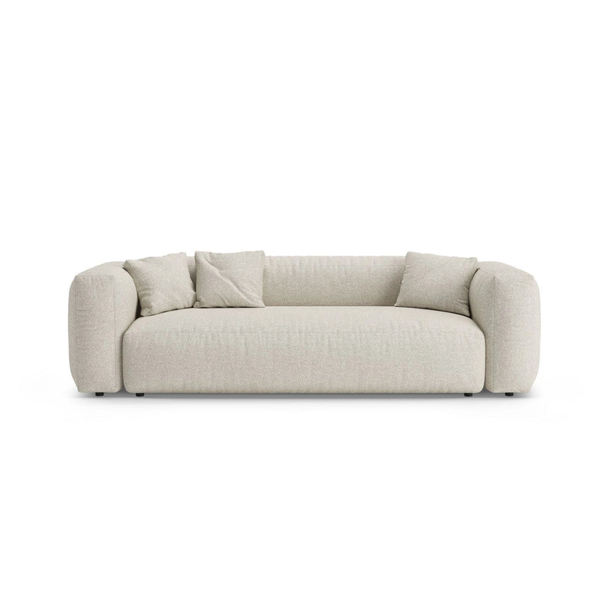 Martina 3-Sitzer Sofa mit Schlaffunktion, ausklappbar, aus Boucle in Beige (Monet Sand), 264x106 cm von Micadoni – Bild 1