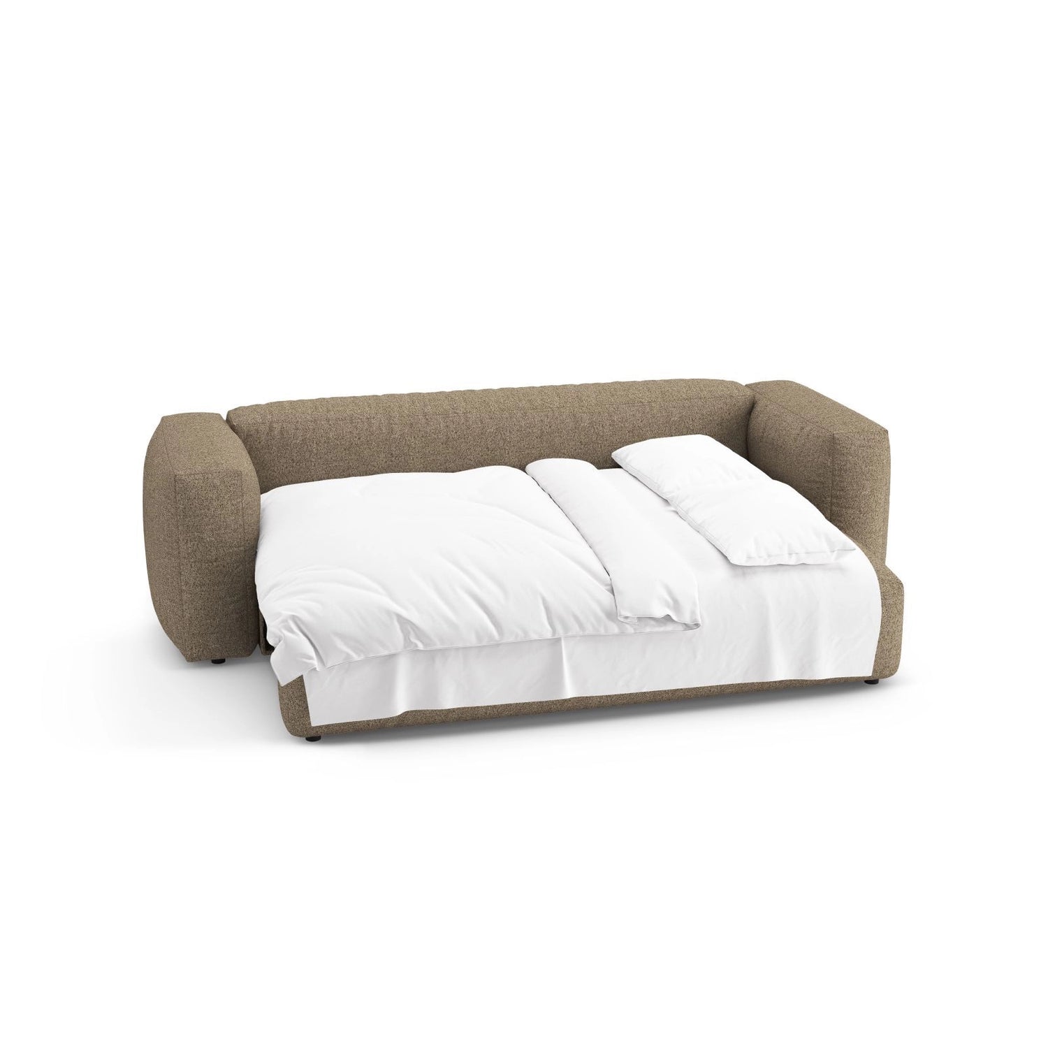 Martina 3-Sitzer Sofa mit Schlaffunktion, ausklappbar, aus Boucle in Cappuccino (Monet Cappucino), 264x106 cm von Micadoni – Bild 8