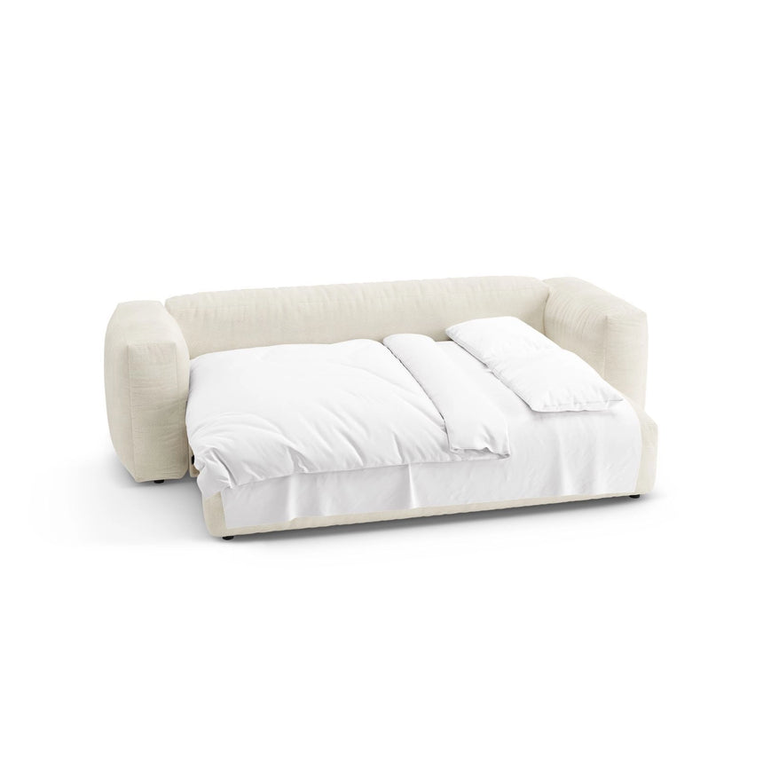 Martina 3-Sitzer Sofa mit Schlaffunktion, ausklappbar, aus Boucle in Elfenbein (Monet Nata), 264x106 cm von Micadoni – Bild 8