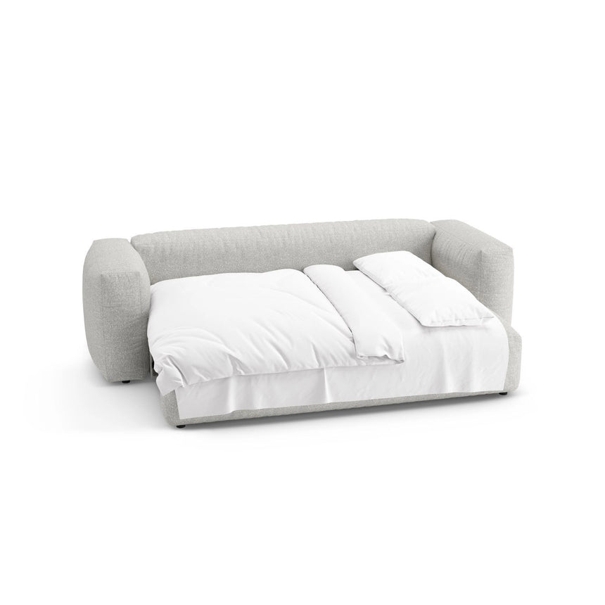 Martina 3-Sitzer Sofa mit Schlaffunktion, ausklappbar, aus Boucle in Grey Beige Melange (Monet Pearl), 264x106 cm von Micadoni – Bild 8