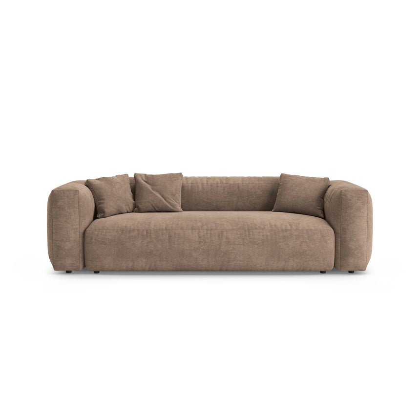Martina 3-Sitzer Sofa mit Schlaffunktion, ausklappbar, aus Samt in Dunkelbeige (Vogue 3), 264x106 cm von Micadoni – Bild 1