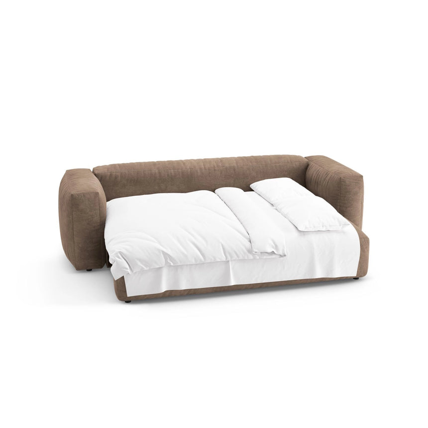 Martina 3-Sitzer Sofa mit Schlaffunktion, ausklappbar, aus Samt in Dunkelbeige (Vogue 3), 264x106 cm von Micadoni – Bild 8