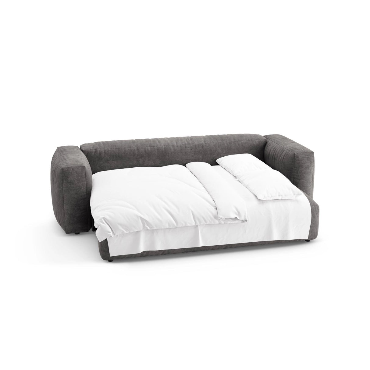 Martina 3-Sitzer Sofa mit Schlaffunktion, ausklappbar, aus Samt in Grau (Vogue 15), 264x106 cm von Micadoni – Bild 8
