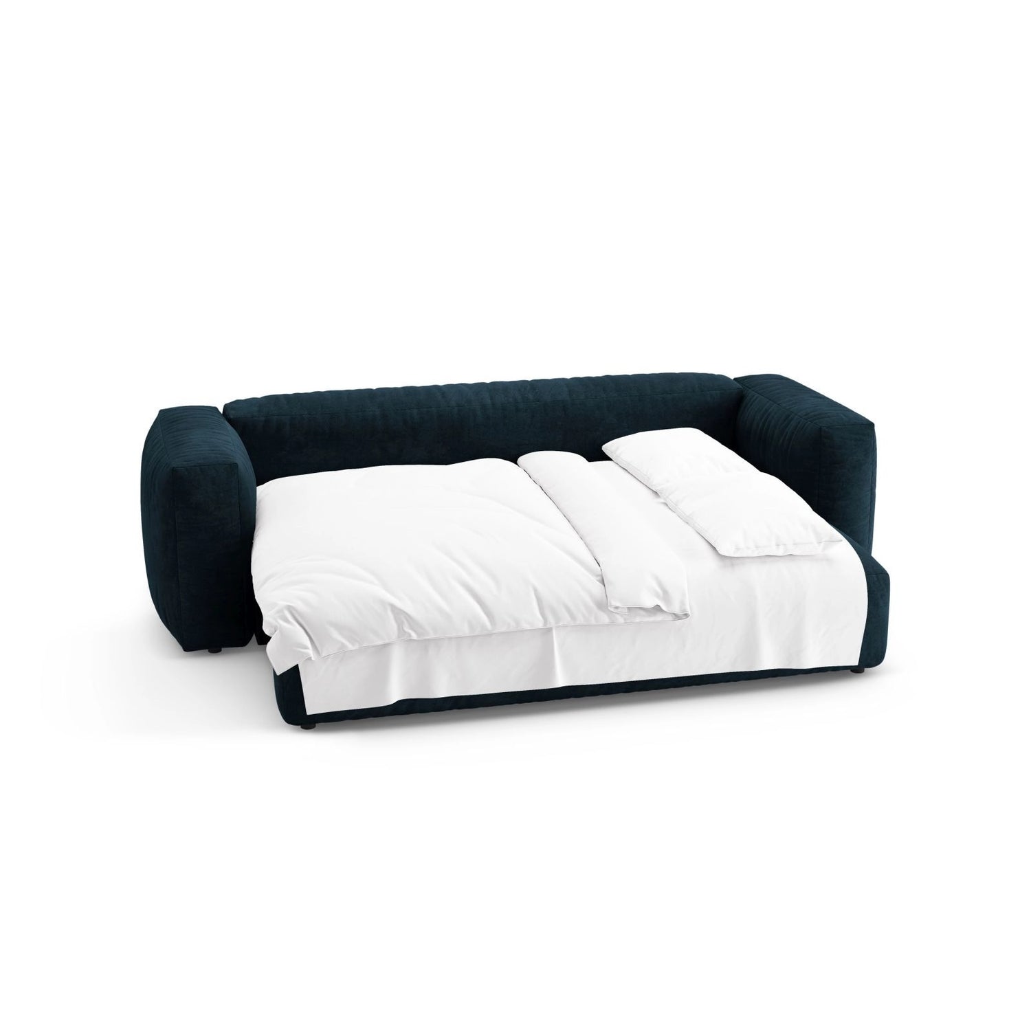 Martina 3-Sitzer Sofa mit Schlaffunktion, ausklappbar, aus Samt in Tiefes Petrol (Vogue 13), 264x106 cm von Micadoni – Bild 8